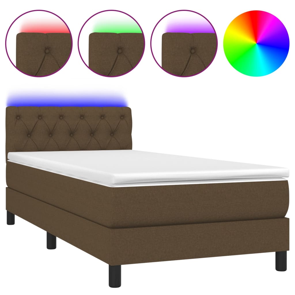 barna szövet rugós és LED-es ágy matraccal 80 x 200 cm