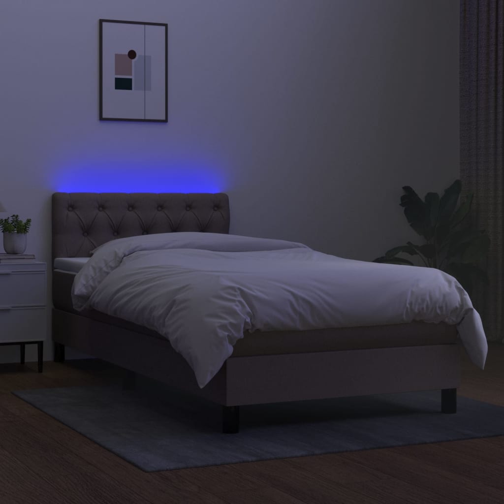 tópszínű szövet rugós és LED-es ágy matraccal 80 x 200 cm