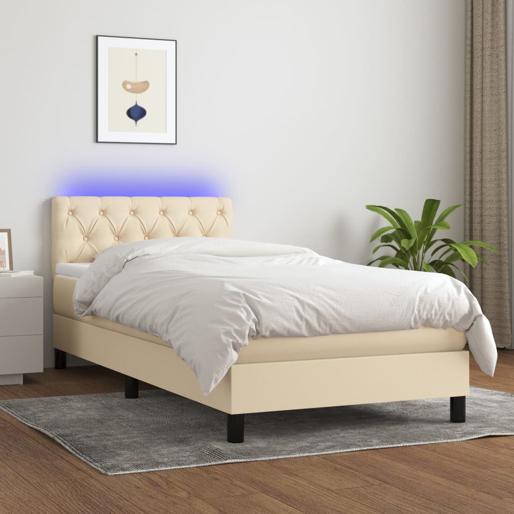 krémszínű szövet rugós és LED-es ágy matraccal 80 x 200 cm