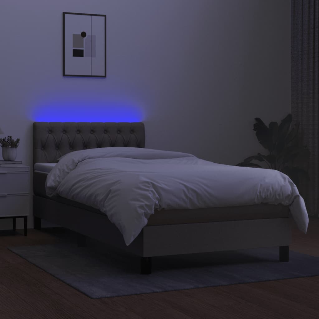 tópszínű szövet rugós és LED-es ágy matraccal 90x200 cm