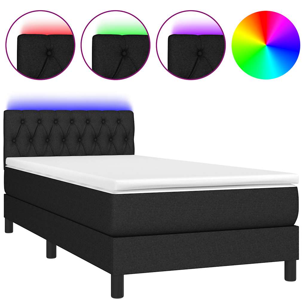 fekete szövet rugós és LED-es ágy matraccal 100x200 cm