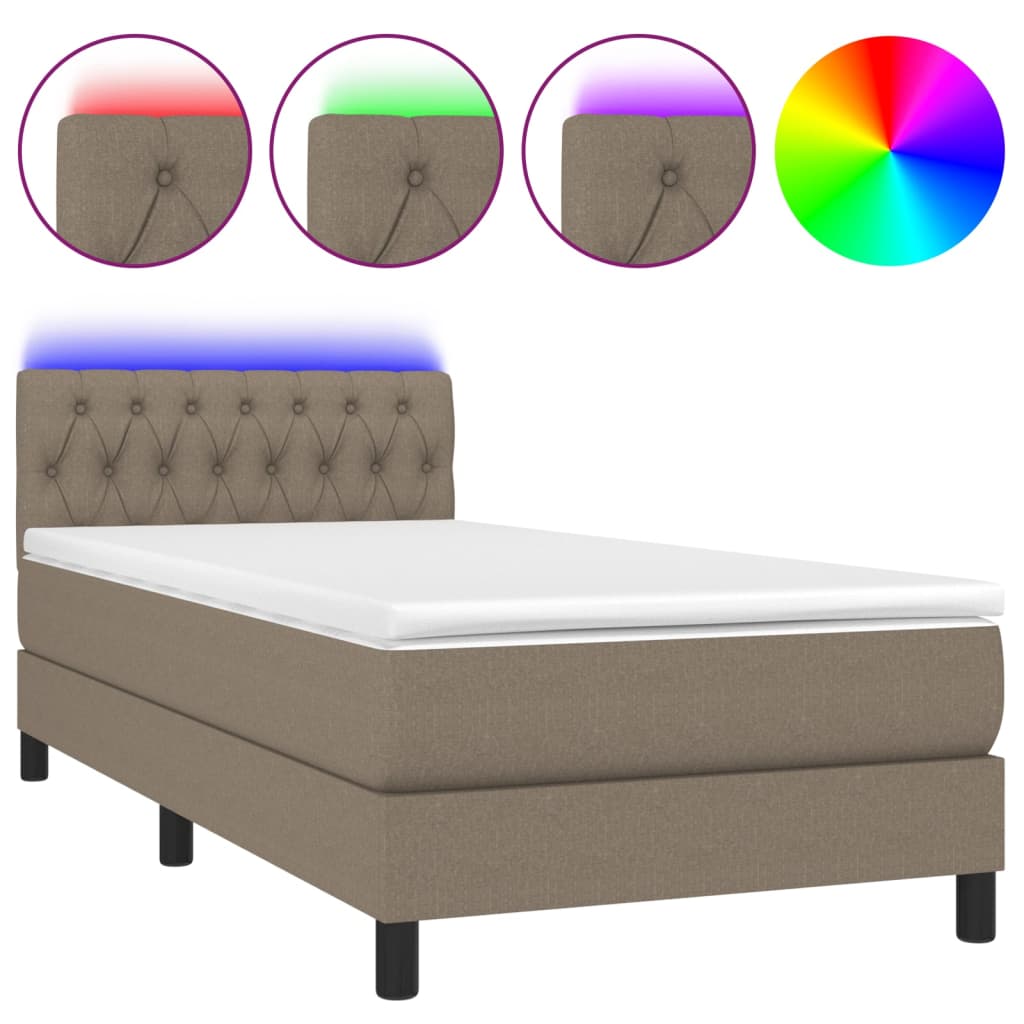 tópszínű szövet rugós és LED-es ágy matraccal 100x200 cm