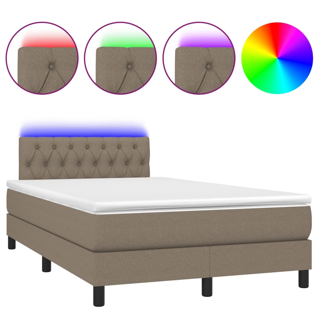 tópszínű szövet rugós és LED-es ágy matraccal 120 x 200 cm