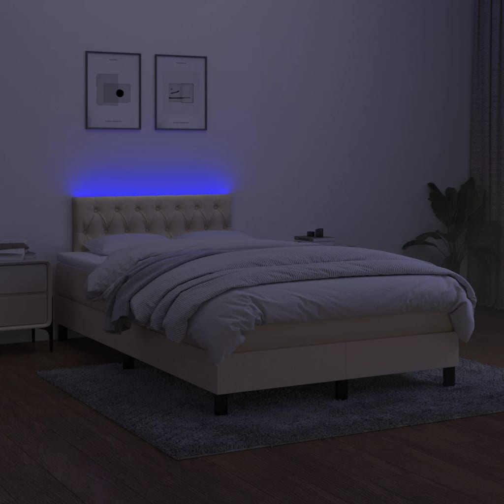 krémszínű szövet rugós és LED-es ágy matraccal 120 x 200 cm