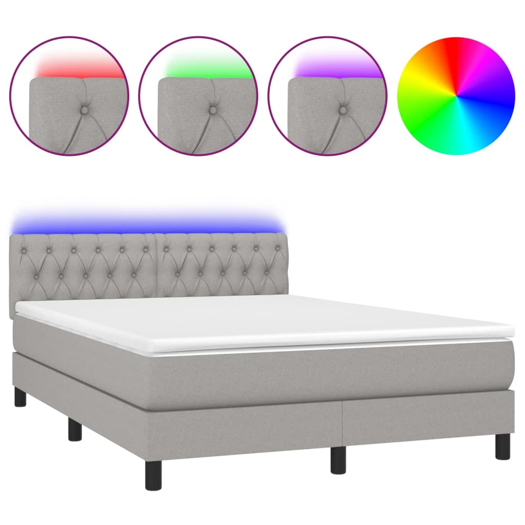 világosszürke szövet rugós és LED-es ágy matraccal 140x190 cm