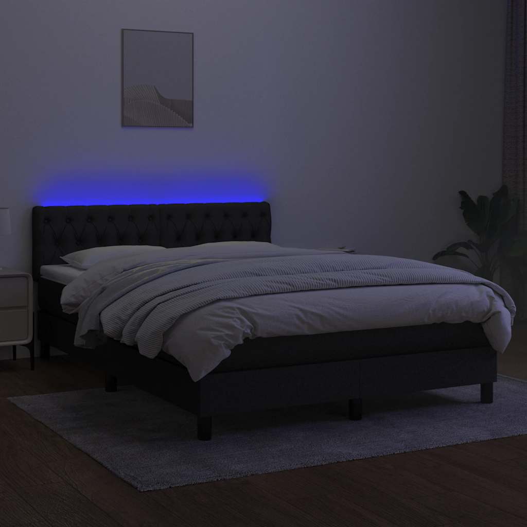 fekete szövet rugós és LED-es ágy matraccal 140x190 cm