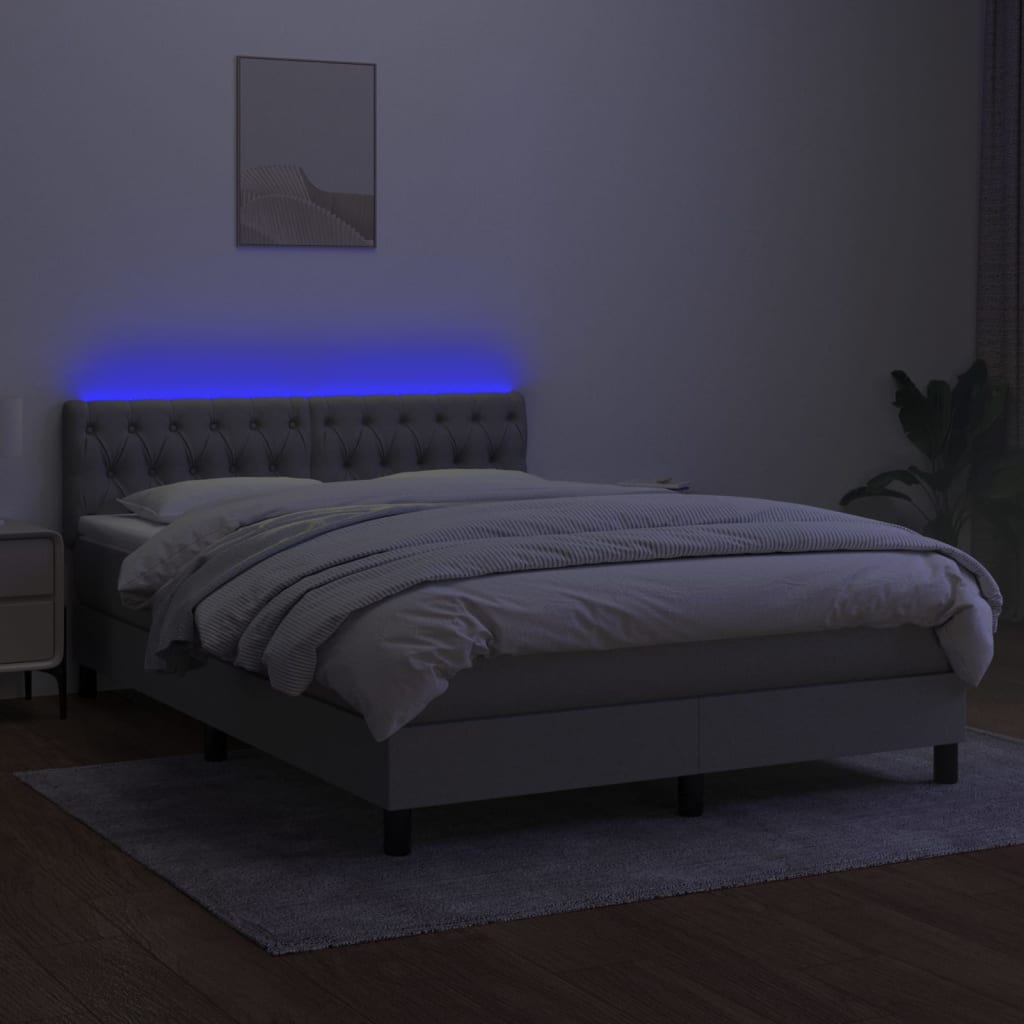világosszürke szövet rugós és LED-es ágy matraccal 140x200 cm