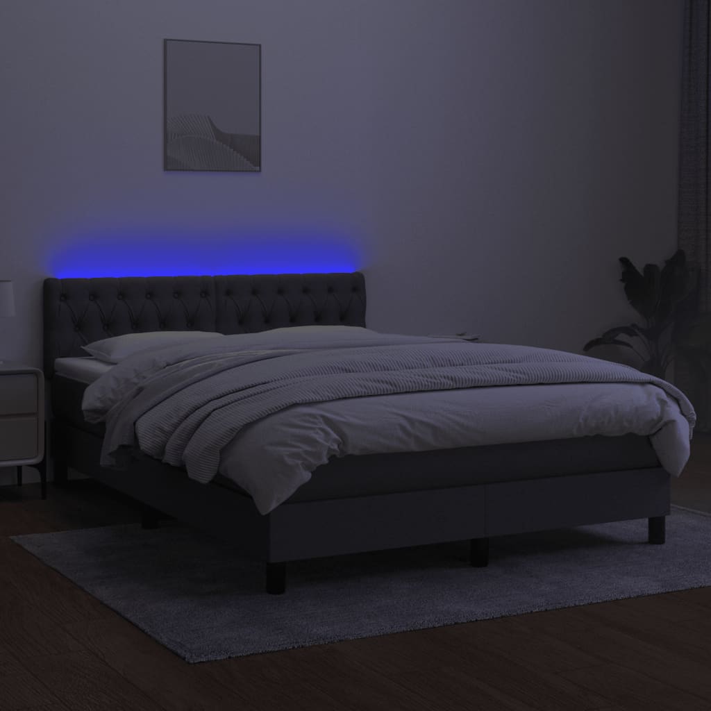 sötétszürke szövet rugós és LED-es ágy matraccal 140x200 cm