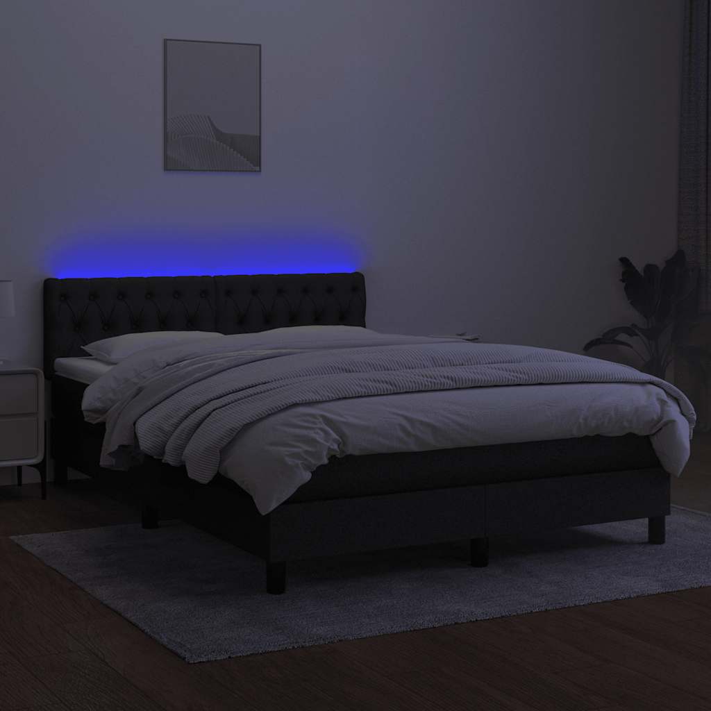 fekete szövet rugós és LED-es ágy matraccal 140x200 cm
