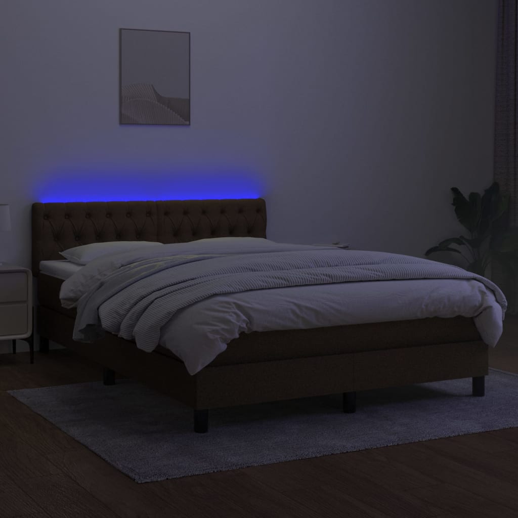 barna szövet rugós és LED-es ágy matraccal 140x200 cm