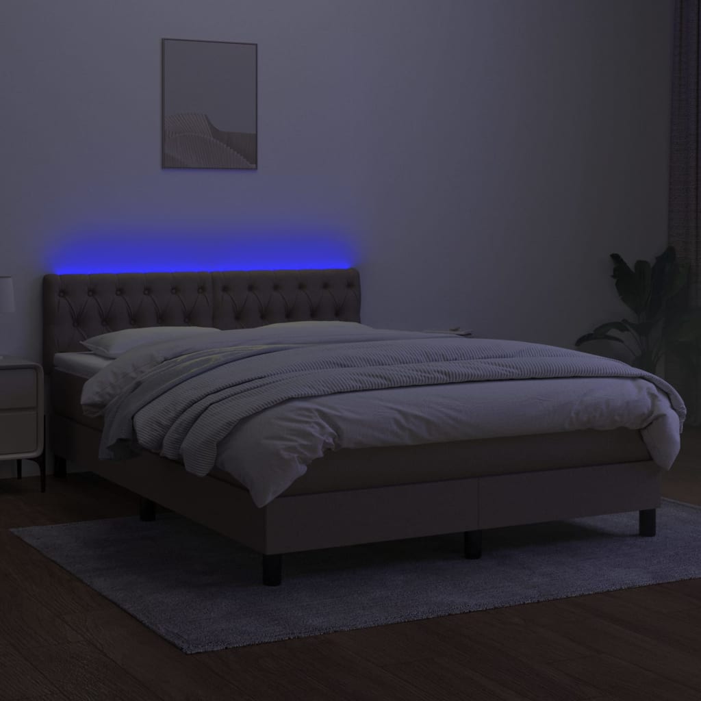 tópszínű szövet rugós és LED-es ágy matraccal 140x200 cm