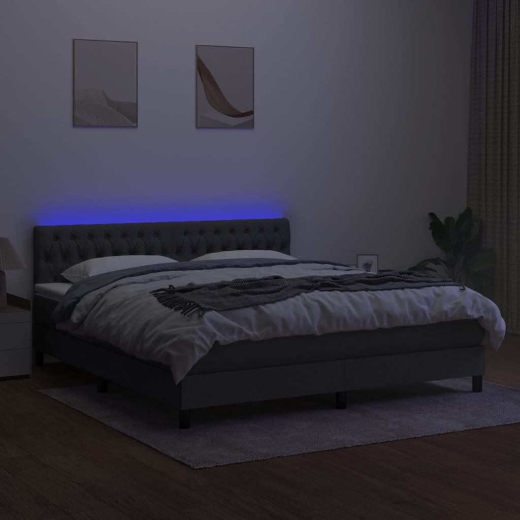 sötétszürke szövet rugós és LED-es ágy matraccal 160x200 cm