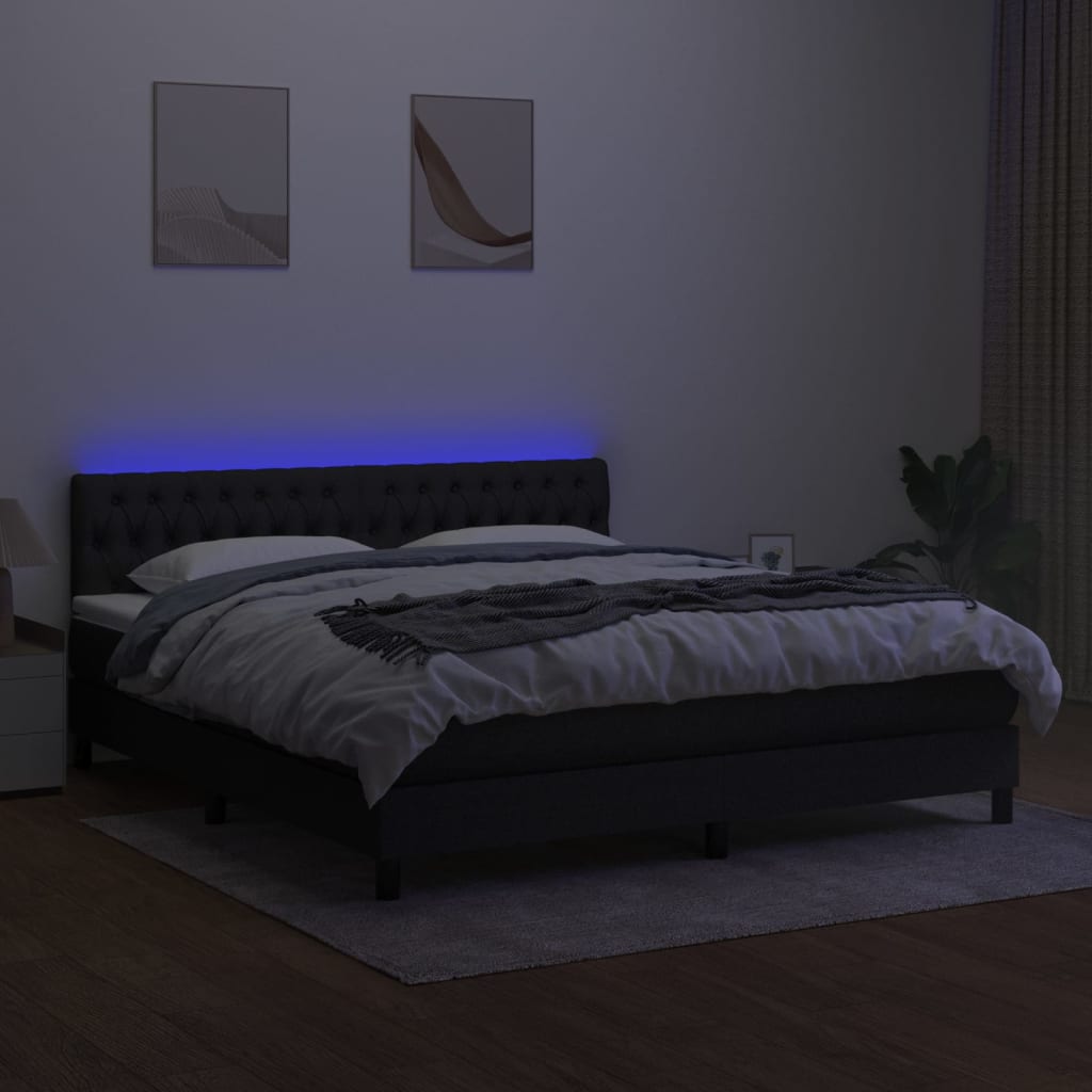 fekete szövet rugós és LED-es ágy matraccal 160x200 cm