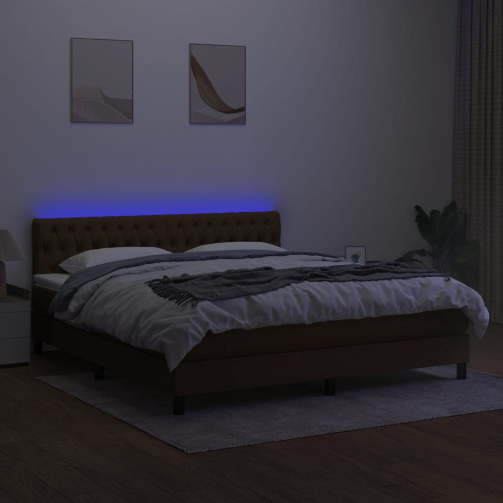 barna szövet rugós és LED-es ágy matraccal 160x200 cm