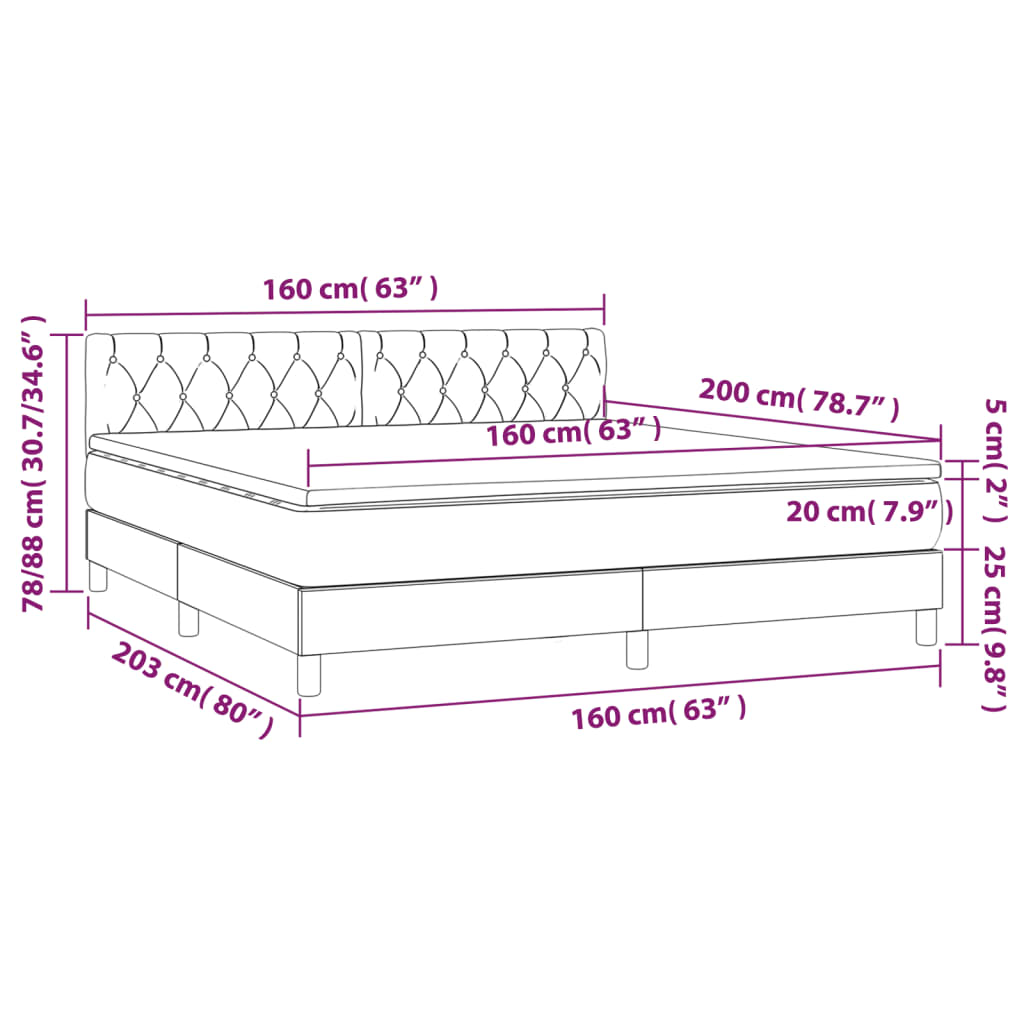 tópszínű szövet rugós és LED-es ágy matraccal 160x200 cm
