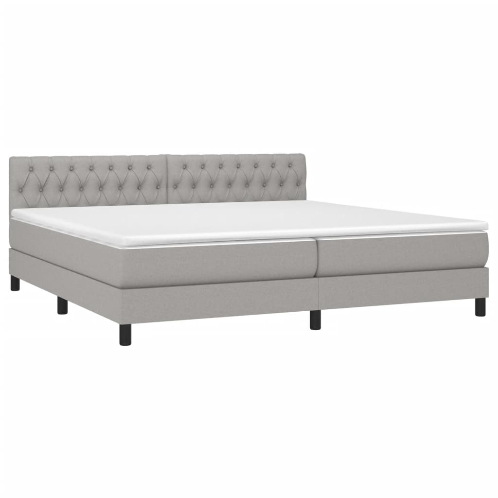 világosszürke szövet rugós és LED-es ágy matraccal 200x200 cm