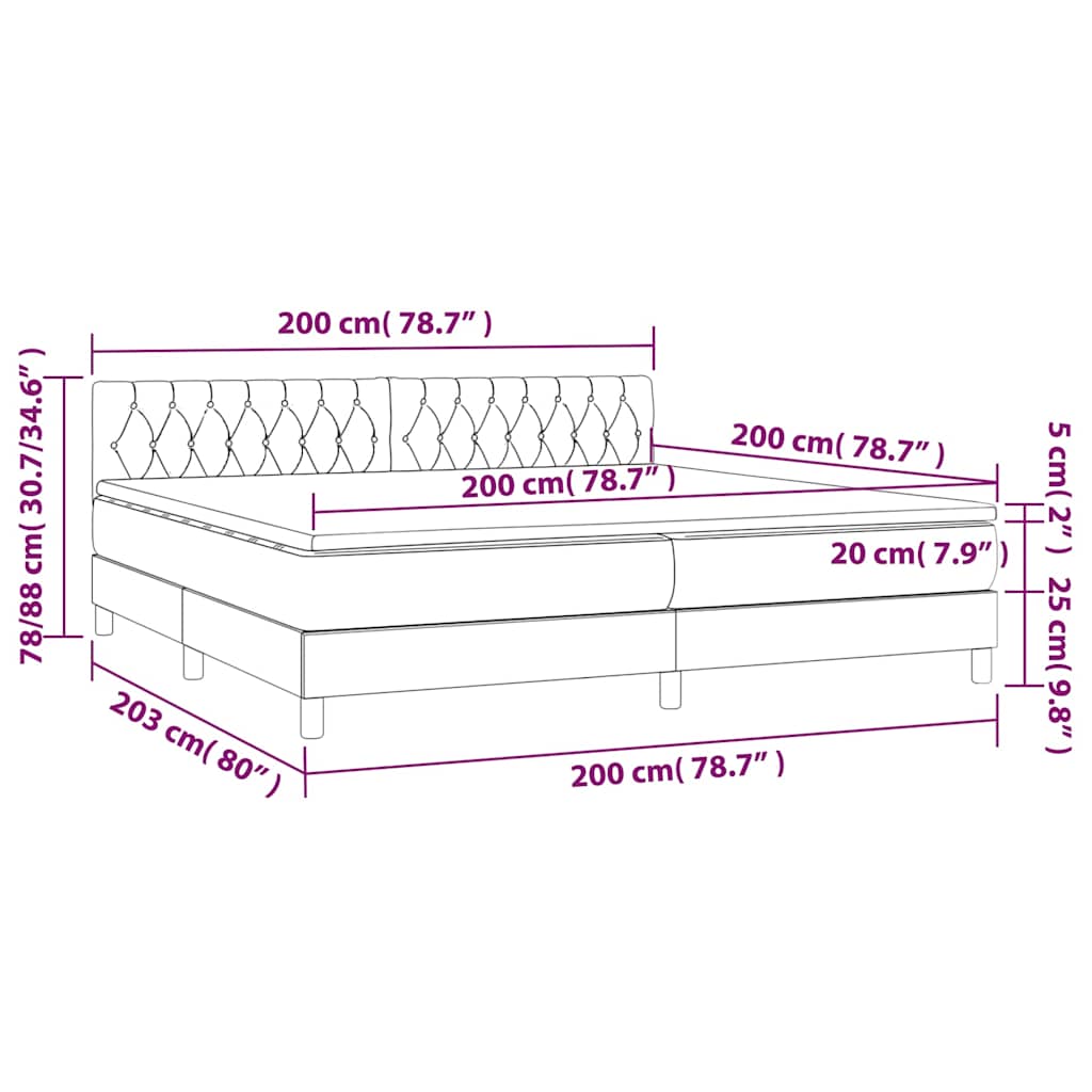 fekete szövet rugós és LED-es ágy matraccal 200x200 cm