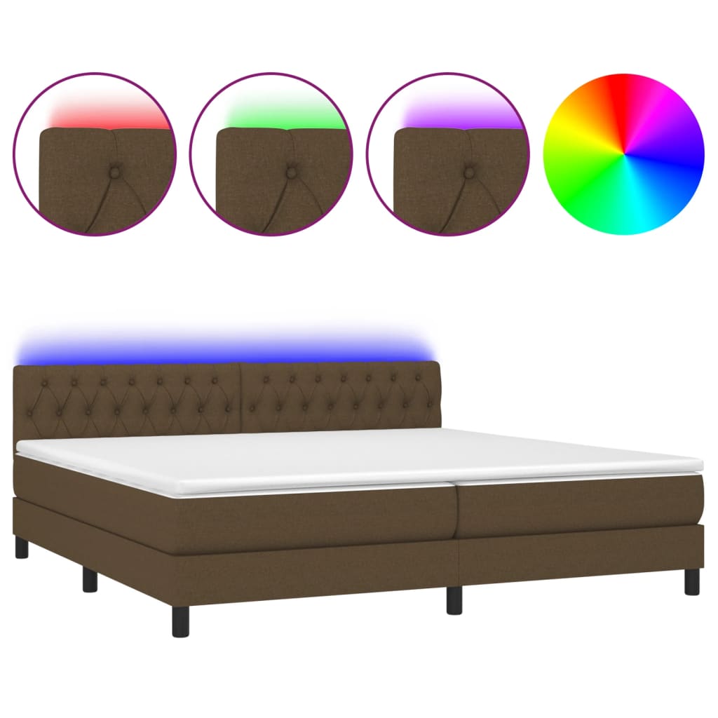 barna szövet rugós és LED-es ágy matraccal 200x200 cm