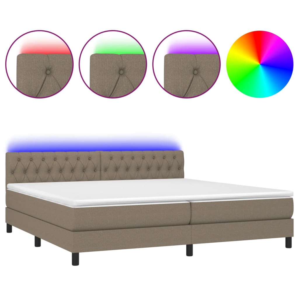 tópszínű szövet rugós és LED-es ágy matraccal 200 x 200 cm