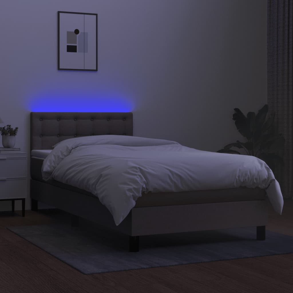 tópszínű szövet rugós és LED-es ágy matraccal 80 x 200 cm