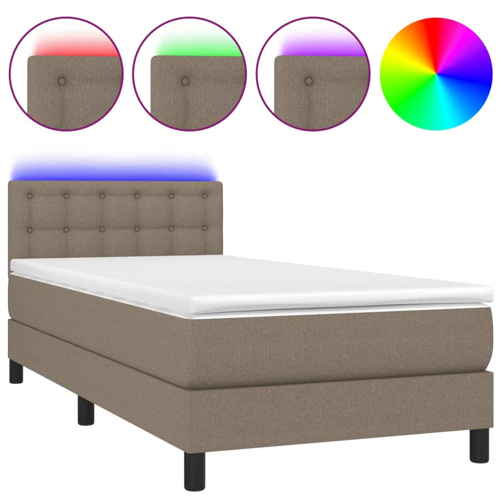 tópszínű szövet rugós és LED-es ágy matraccal 90x200 cm