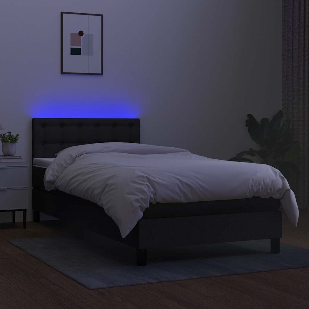 fekete szövet rugós és LED-es ágy matraccal 100x200 cm
