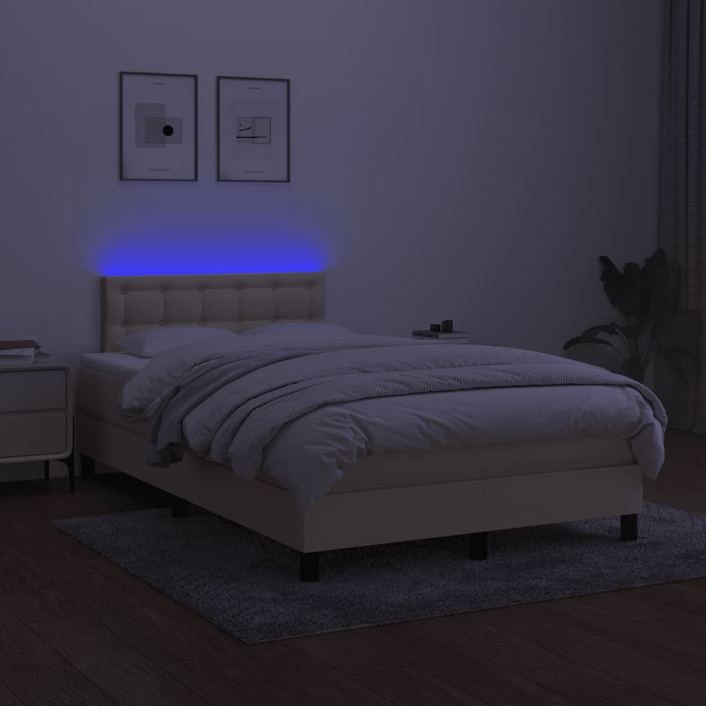 krémszínű szövet rugós és LED-es ágy matraccal 120 x 200 cm