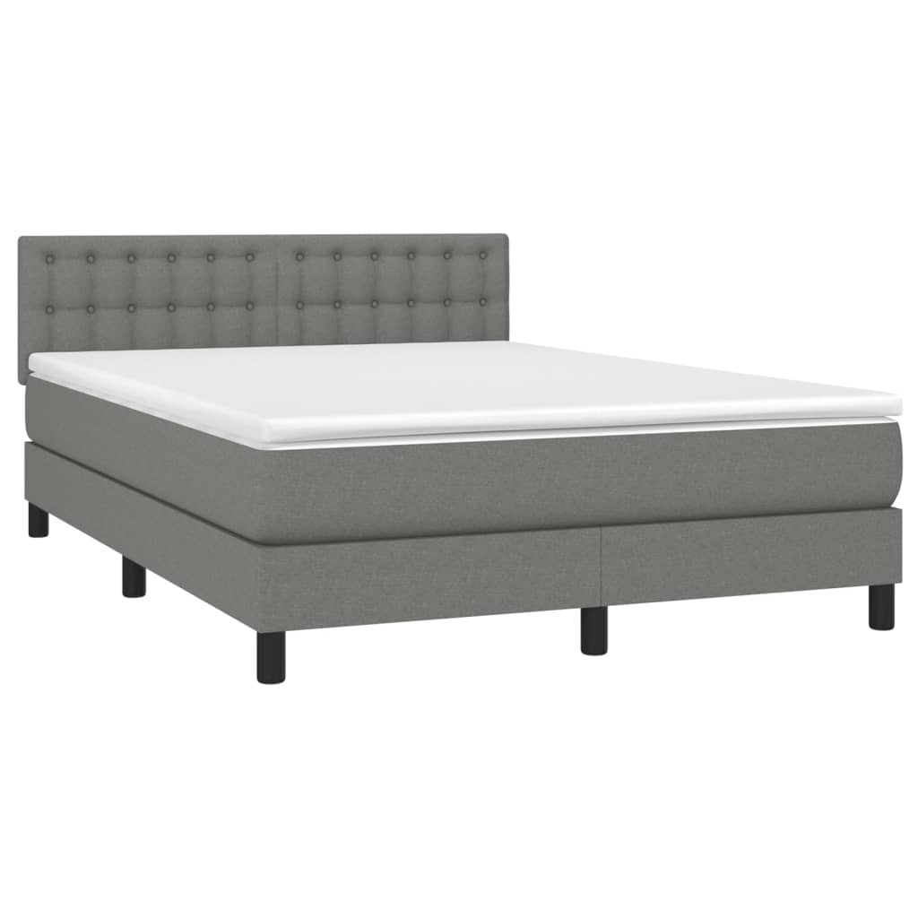 sötétszürke szövet rugós és LED-es ágy matraccal 140x190 cm