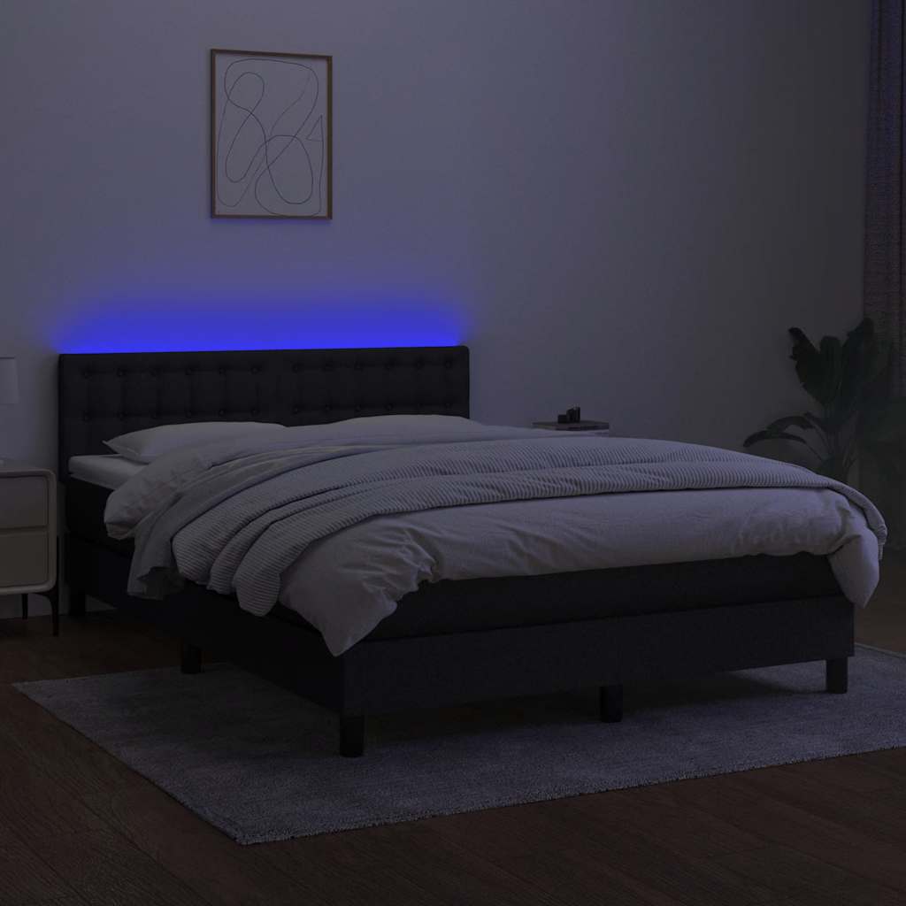 fekete szövet rugós és LED-es ágy matraccal 140x190 cm
