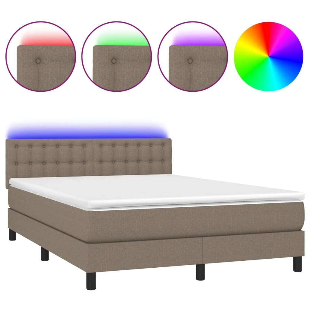 tópszínű szövet rugós és LED-es ágy matraccal 140x190cm