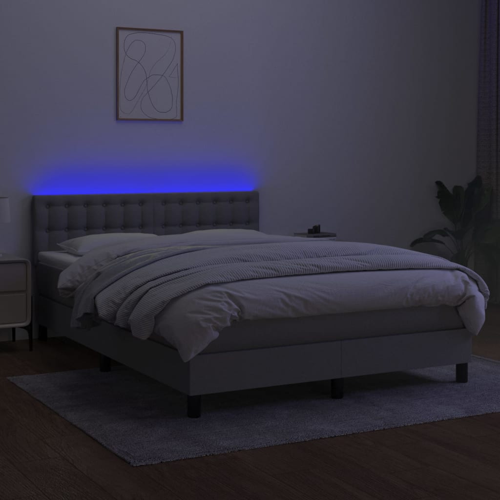 világosszürke szövet rugós és LED-es ágy matraccal 140x200 cm