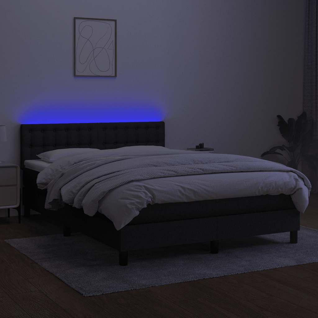 fekete szövet rugós és LED-es ágy matraccal 140x200 cm