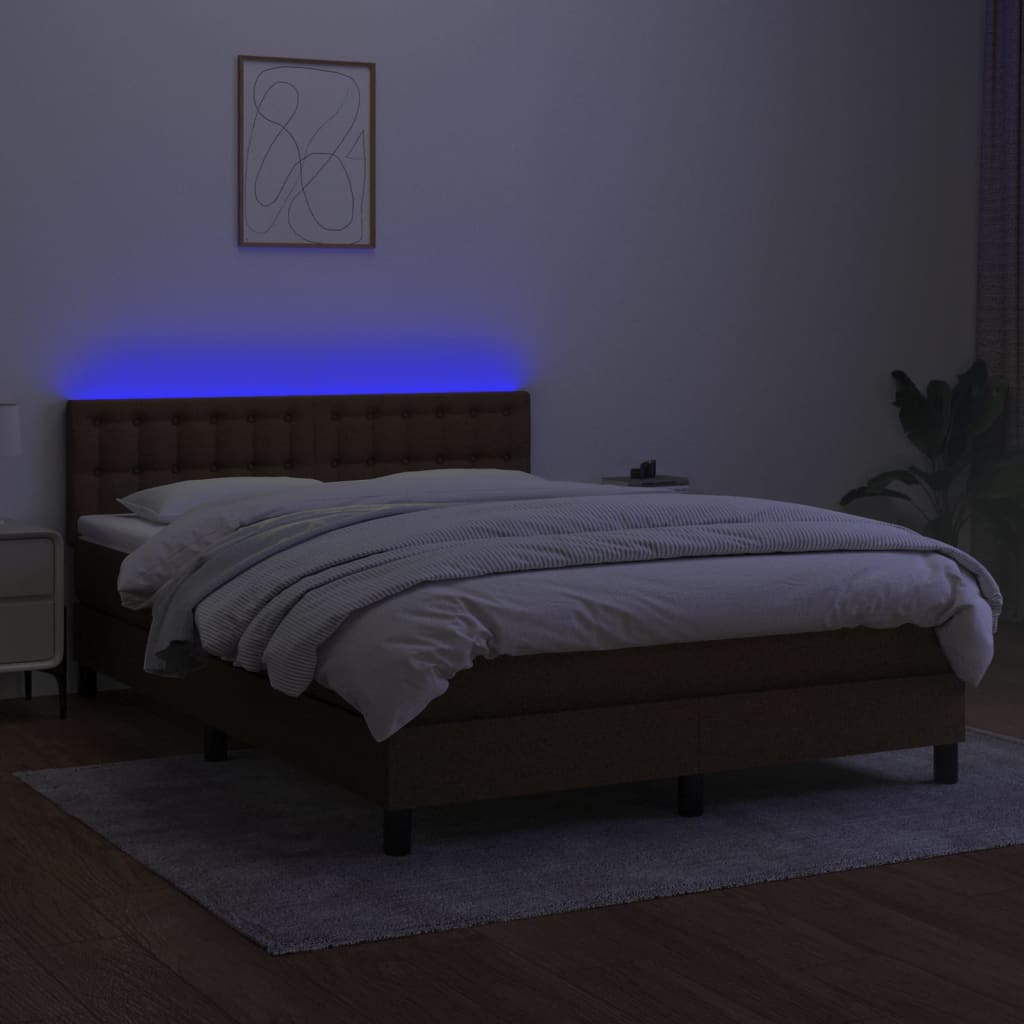 barna szövet rugós és LED-es ágy matraccal 140x200 cm