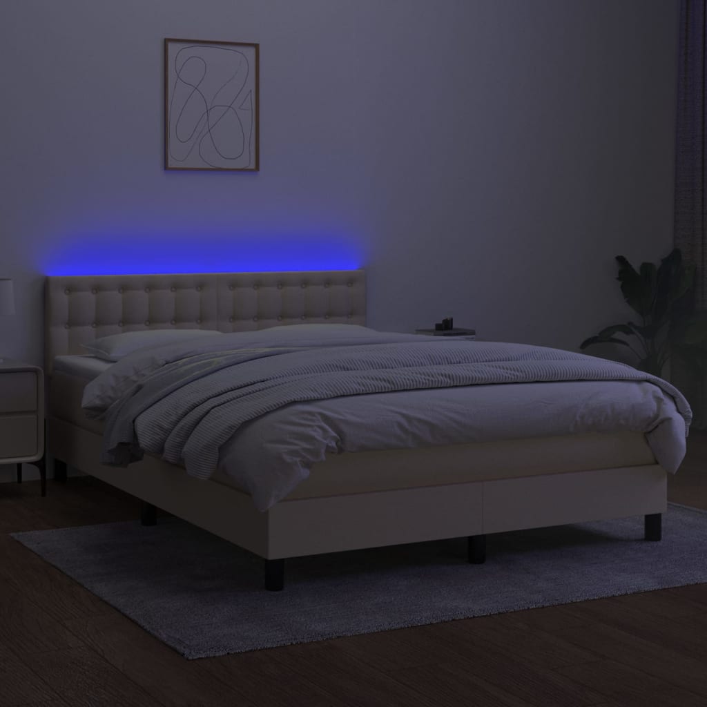 krémszínű szövet rugós és LED-es ágy matraccal 140x200 cm