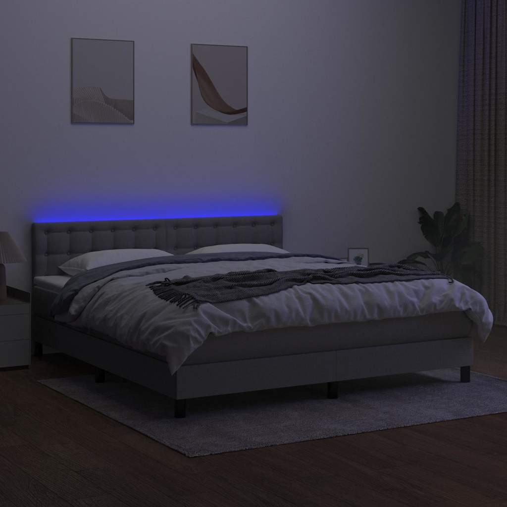 világosszürke szövet rugós és LED-es ágy matraccal 160x200 cm