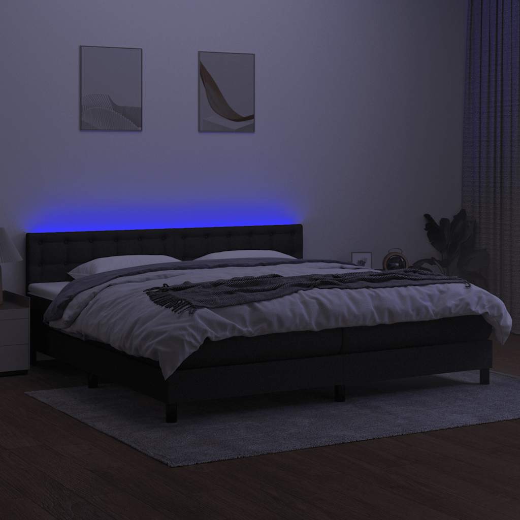 fekete szövet rugós és LED-es ágy matraccal 200x200 cm