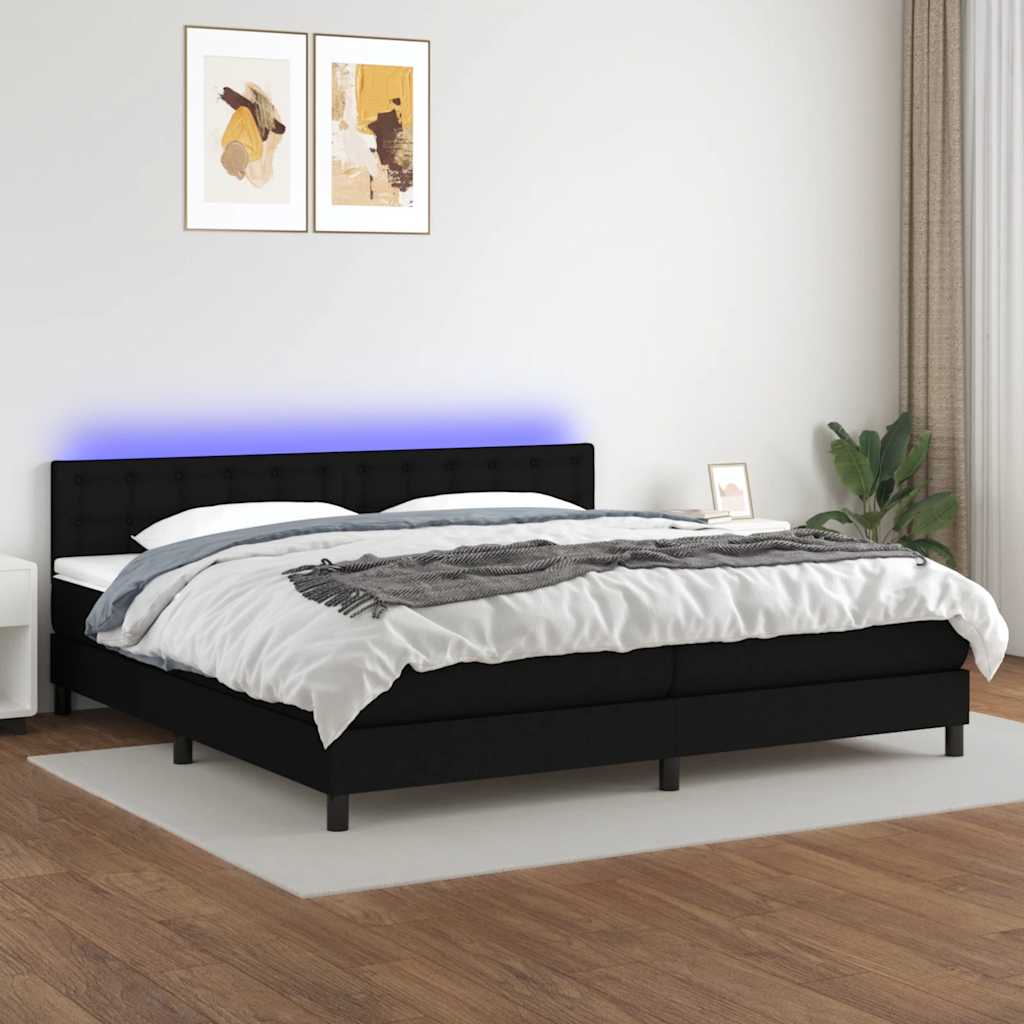fekete szövet rugós és LED-es ágy matraccal 200x200 cm