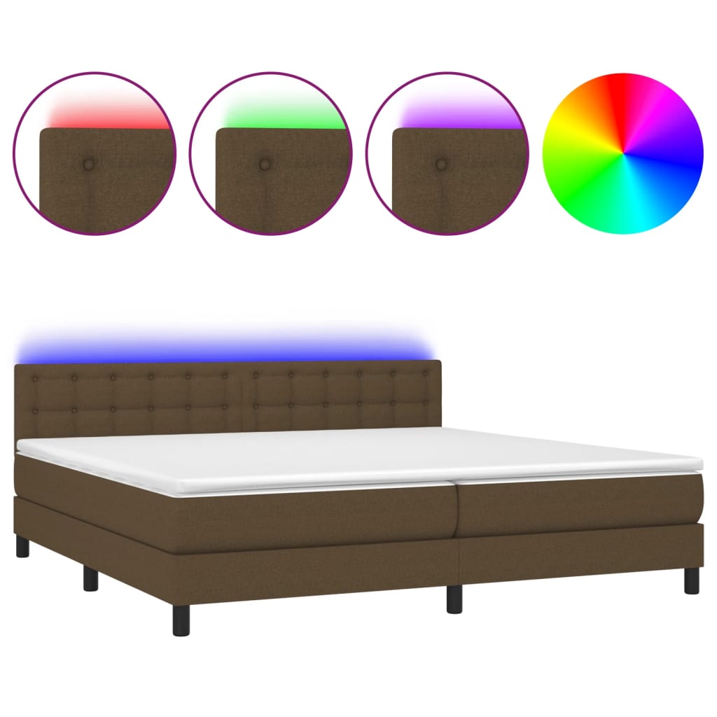 barna szövet rugós és LED-es ágy matraccal 200x200 cm