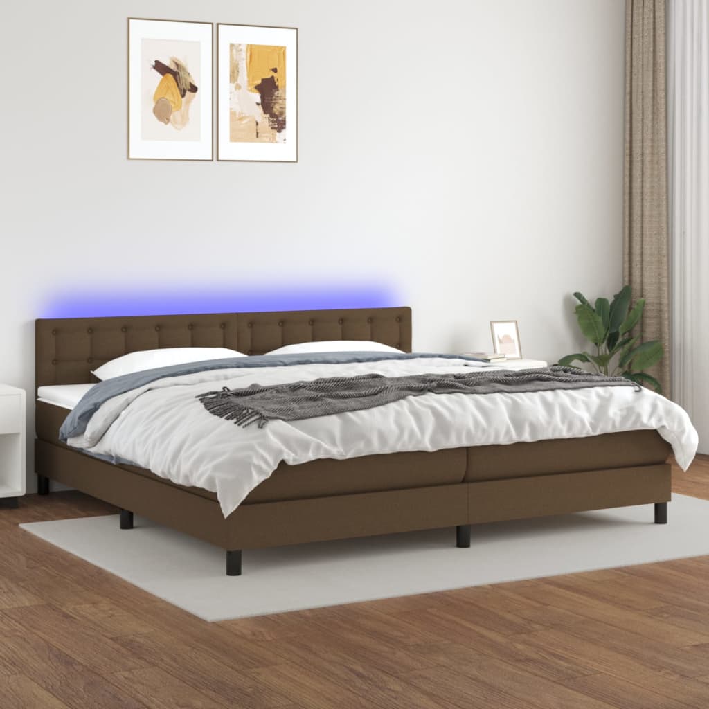barna szövet rugós és LED-es ágy matraccal 200x200 cm