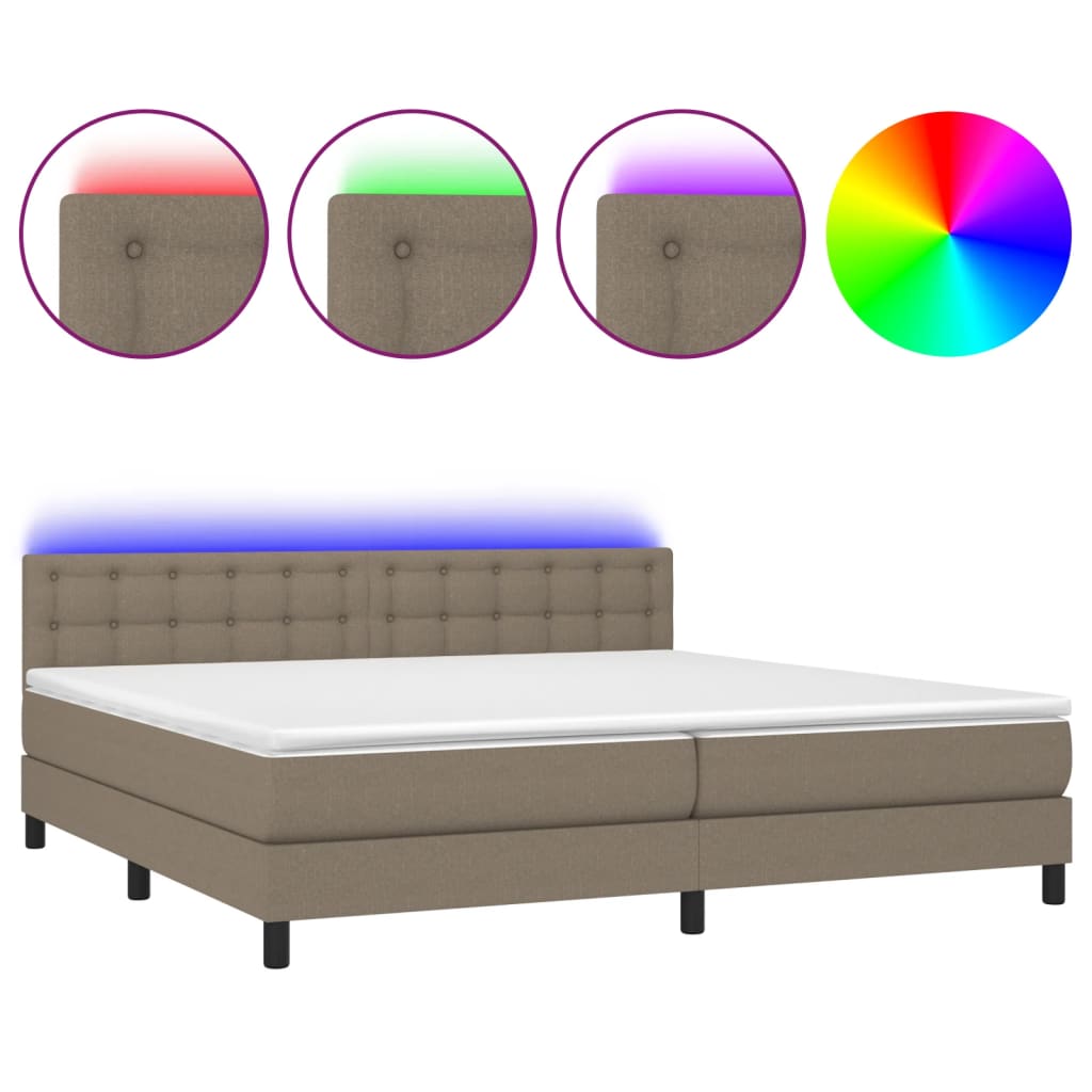 tópszínű szövet rugós és LED-es ágy matraccal 200 x 200 cm