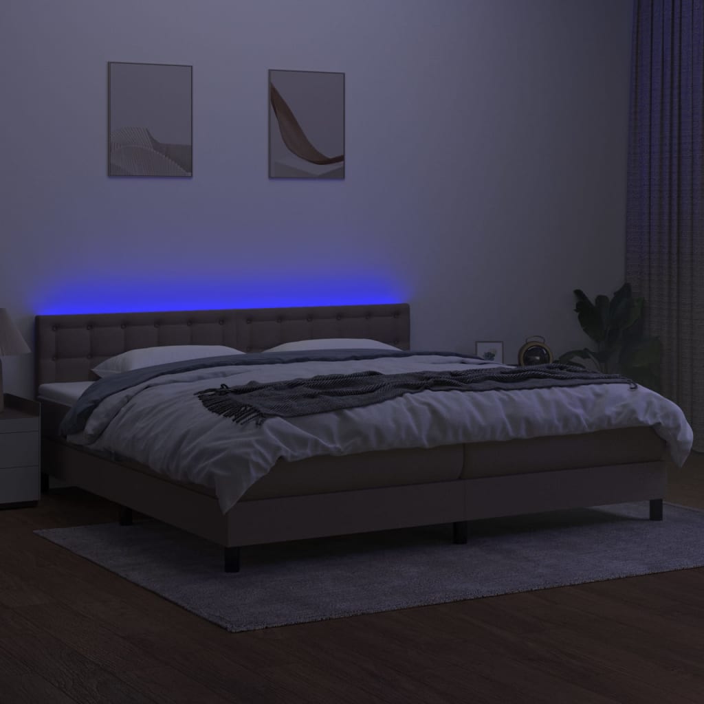 tópszínű szövet rugós és LED-es ágy matraccal 200 x 200 cm
