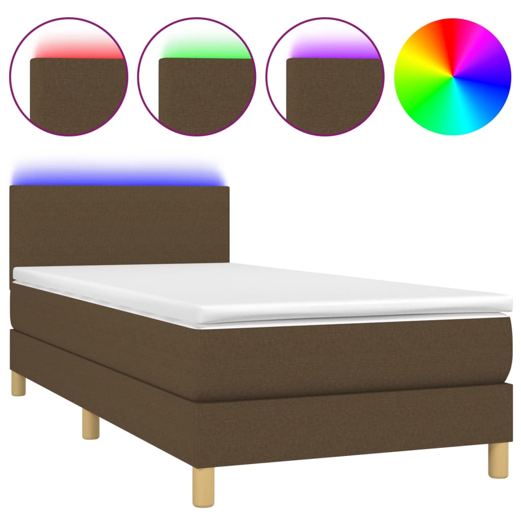 barna szövet rugós és LED-es ágy matraccal 90x190 cm