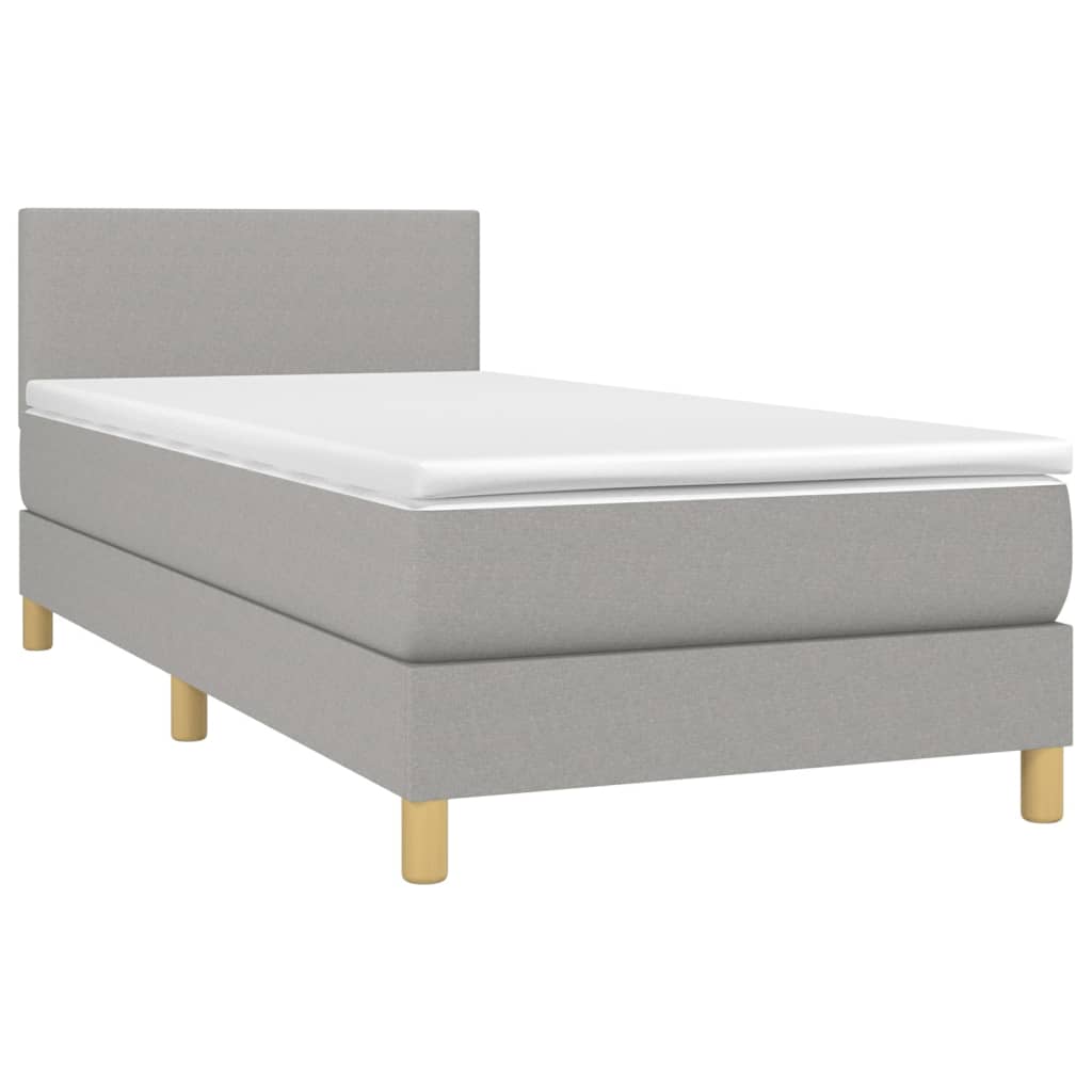 világosszürke szövet rugós és LED-es ágy matraccal 90x200 cm