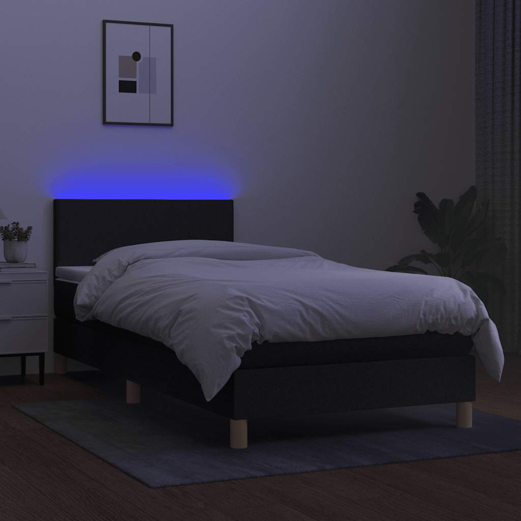 fekete szövet rugós és LED-es ágy matraccal 100x200 cm