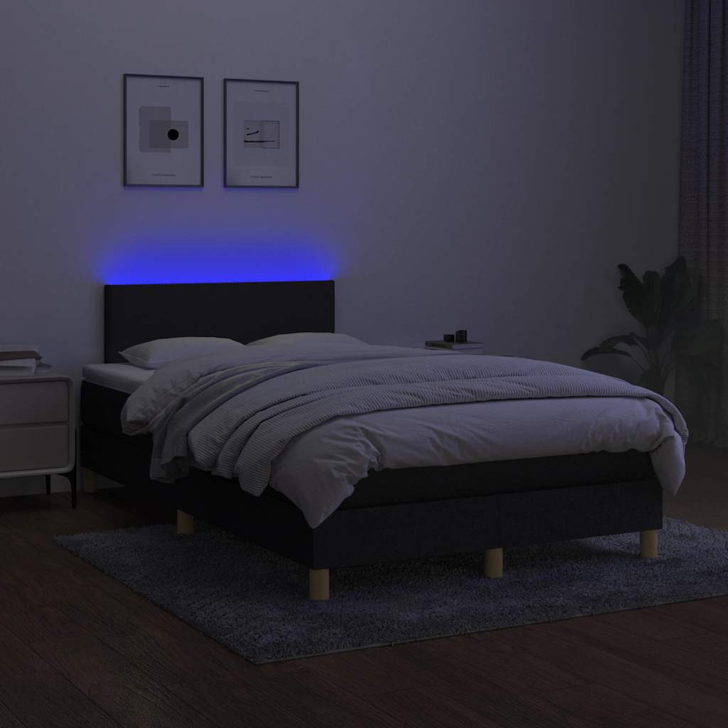 fekete szövet rugós és LED-es ágy matraccal 120 x 200 cm