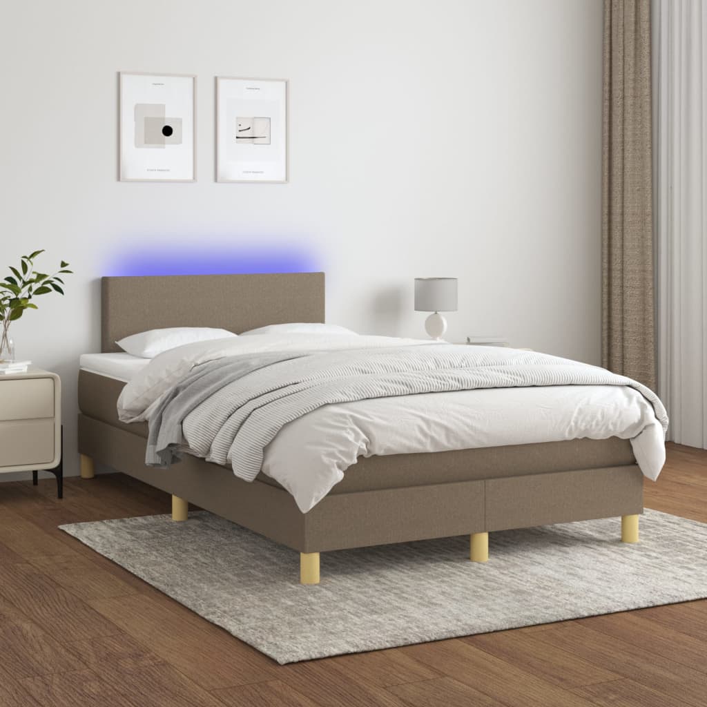 tópszínű szövet rugós és LED-es ágy matraccal 120 x 200 cm