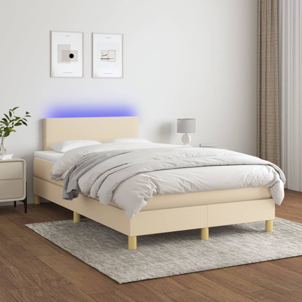 krémszínű szövet rugós és LED-es ágy matraccal 120 x 200 cm