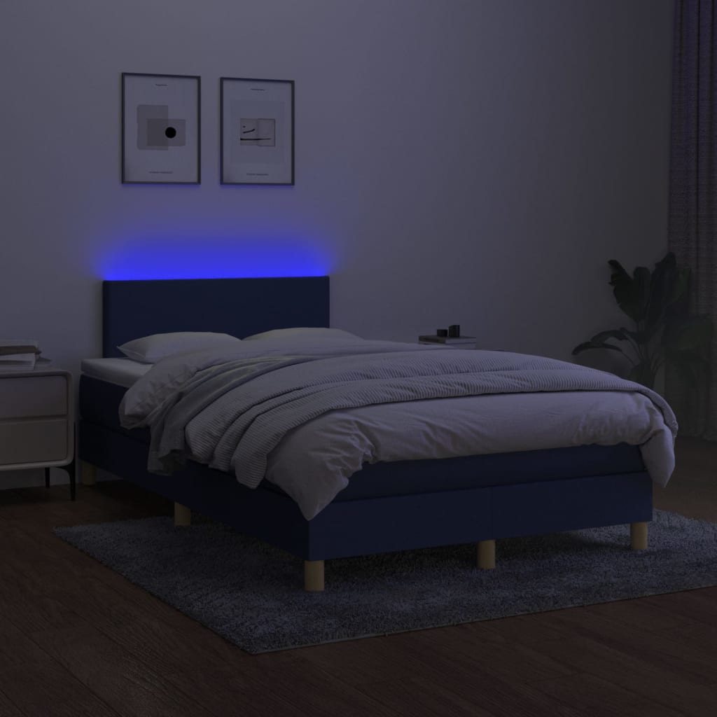 kék szövet rugós és LED-es ágy matraccal 120 x 200 cm