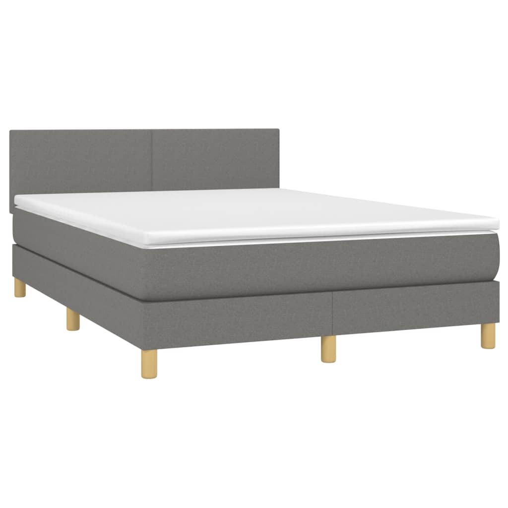 sötétszürke szövet rugós és LED-es ágy matraccal 140x190 cm