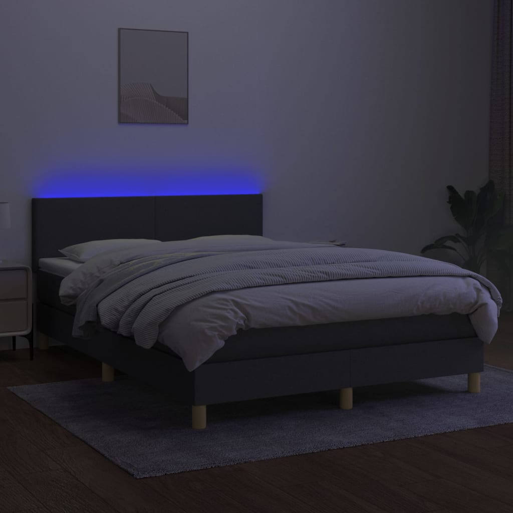 sötétszürke szövet rugós és LED-es ágy matraccal 140x190 cm